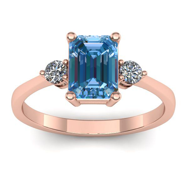 Inel logodna cu diamant de laborator albastru dreptunghiular