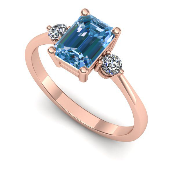 Inel logodna din aur roz cu diamant de laborator albastru