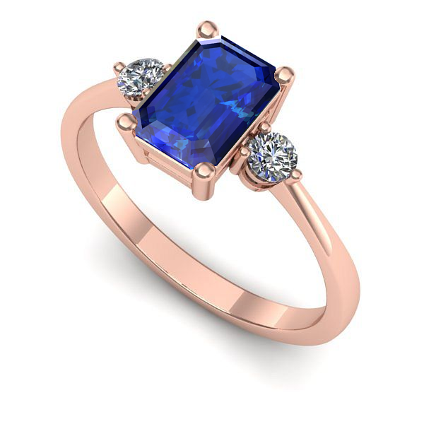 Inel de logodna din aur roz cu safir