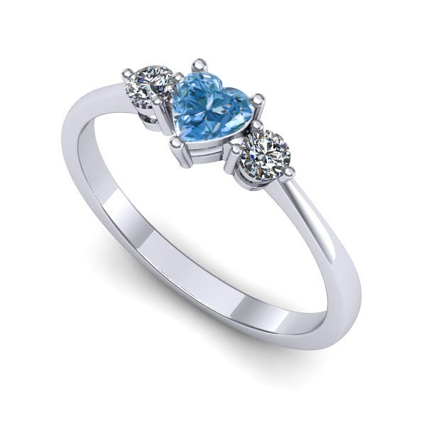 Inel de logodna din aur alb cu diamant de laborator albastru