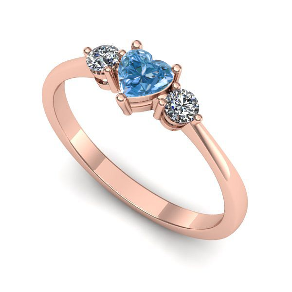 Inel logodna din aur roz cu diamant de laborator albastru