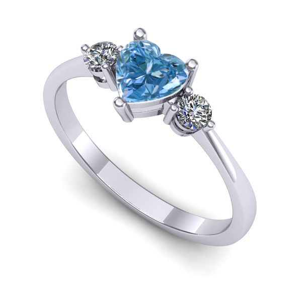 Inel din aur alb cu diamant de laborator albastru