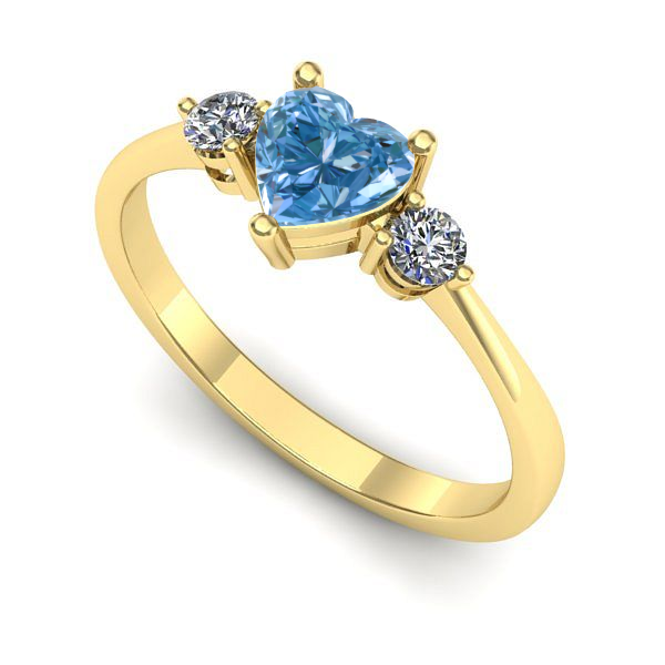 Inel de logodna din aur galben cu diamant de laborator albastru