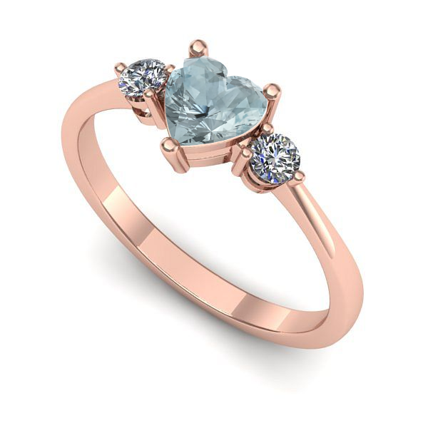 Inel logodna din aur roz cu aquamarin