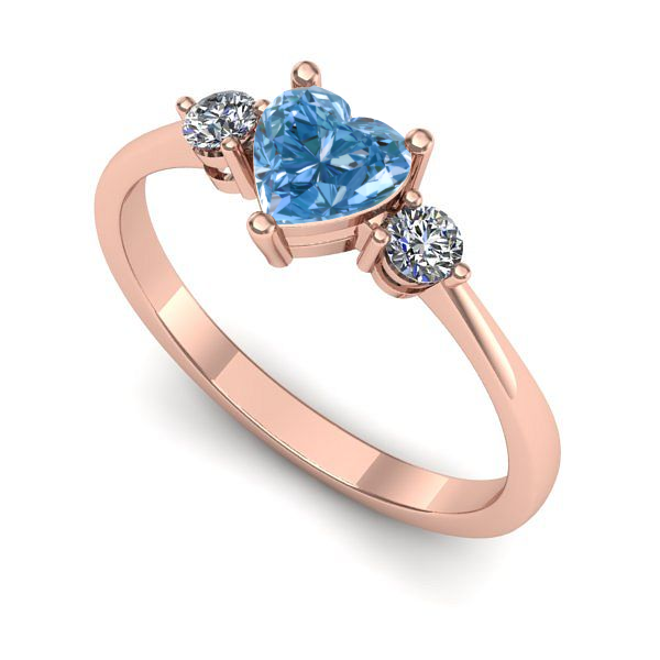 Inel logodna din aur roz cu diamant de laborator albastru