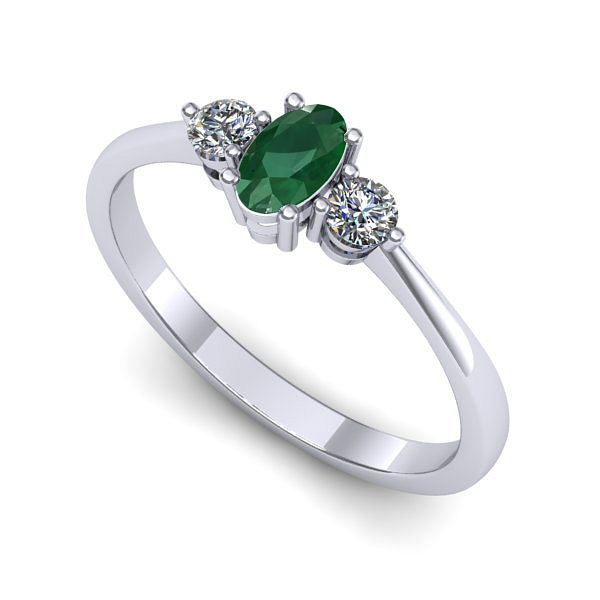 Inel logodna din aur alb cu smarald