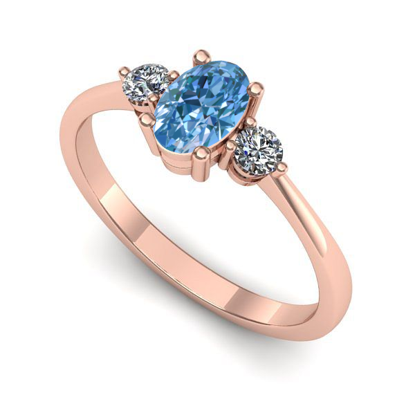 Inel logodna din aur roz cu diamant de laborator albastru