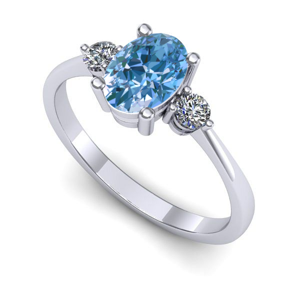 Inel din aur alb cu diamant de laborator albastru