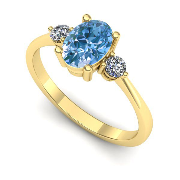 Inel din aur galben cu diamant de laborator albastru