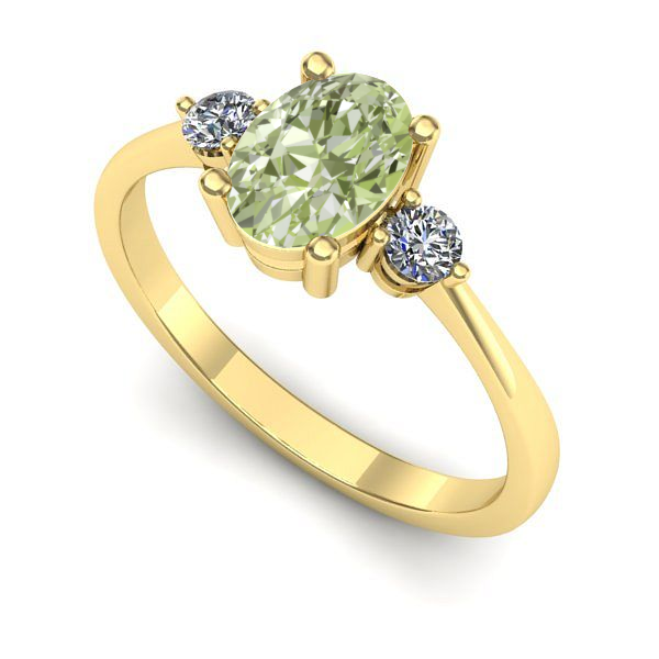 Inel logodna din aur galben cu diamant de laborator verde