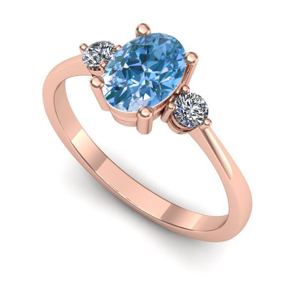 Inel de logodna din aur roz cu diamant de laborator albastru