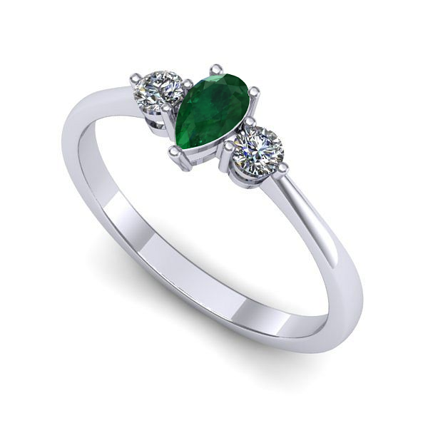 Inel logodna din aur alb cu smarald