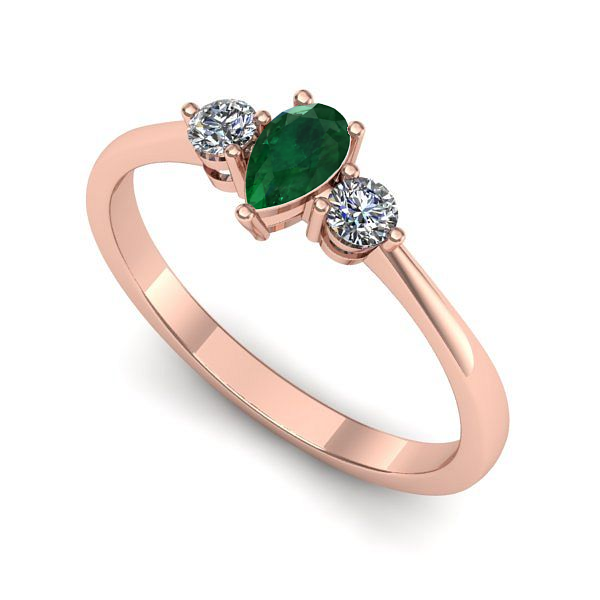 Inel de logodna din aur roz cu smarald