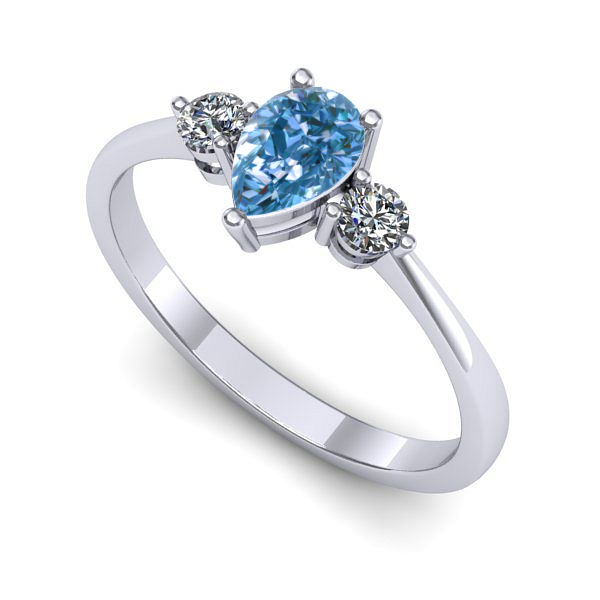 Inel de logodna din aur alb cu diamant de laborator albastru