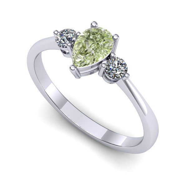 Inel din aur alb cu diamant de laborator verde