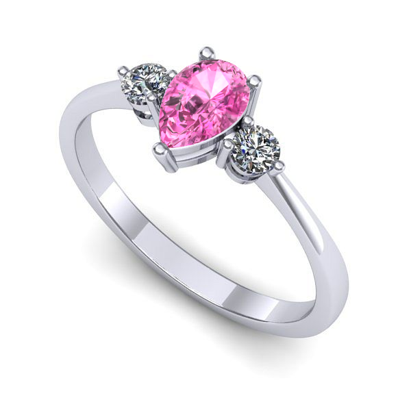 Inel logodna din aur alb cu safir roz