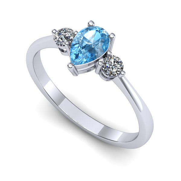 Inel din aur alb cu topaz blue