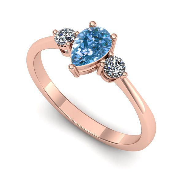 Inel de logodna din aur roz cu diamant de laborator albastru