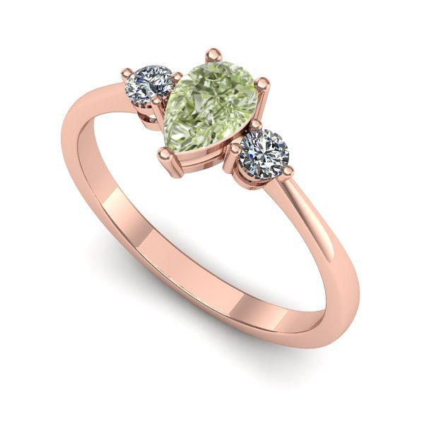 Inel din aur roz cu diamant de laborator verde