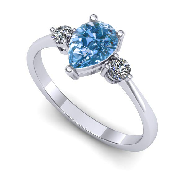 Inel de logodna din aur alb cu diamant de laborator albastru