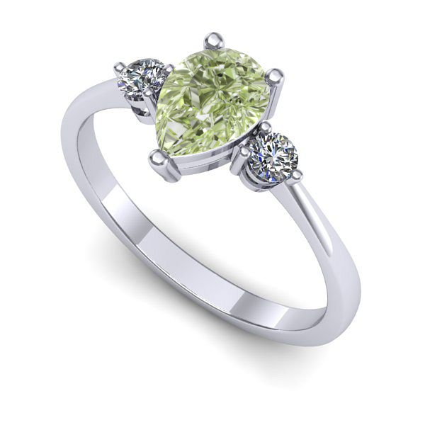 Inel logodna din aur alb cu diamant de laborator verde