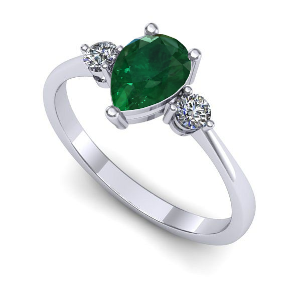 Inel logodna din aur alb cu smarald