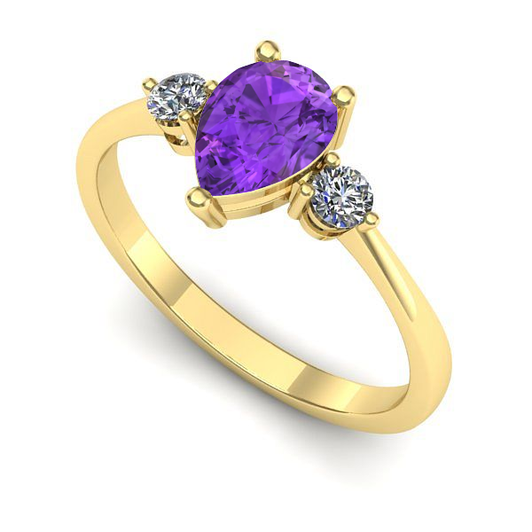 Inel logodna din aur galben cu ametist