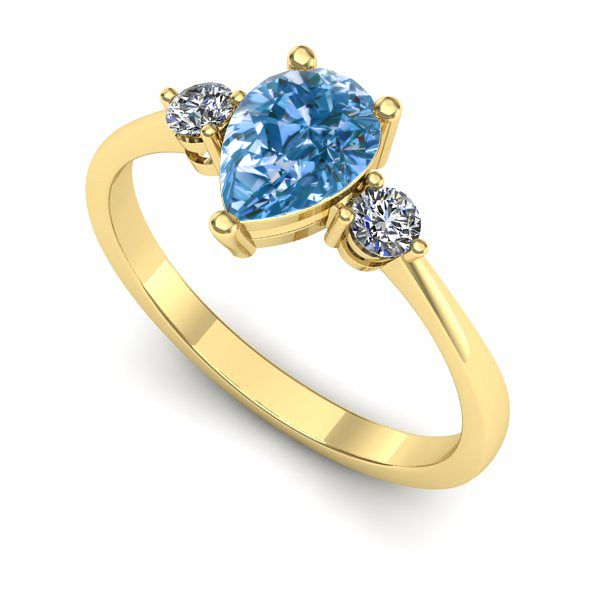 Inel de logodna din aur galben cu diamant de laborator albastru