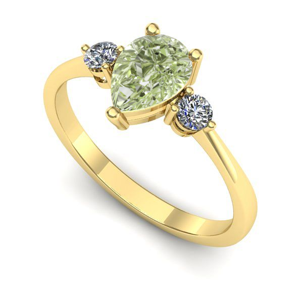 Inel de logodna din aur galben cu diamant de laborator verde