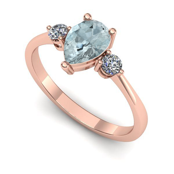 Inel logodna din aur roz cu aquamarin