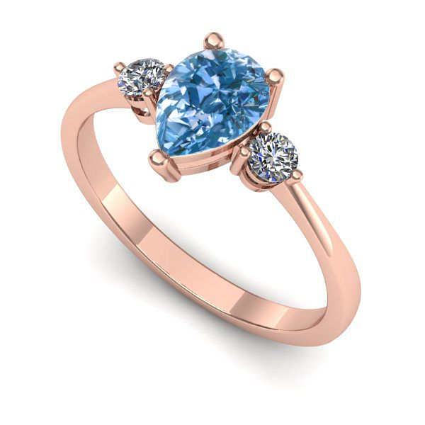 Inel din aur roz cu diamant de laborator albastru
