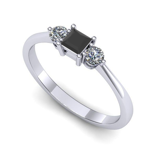 Inel de logodna din aur alb cu diamant negru