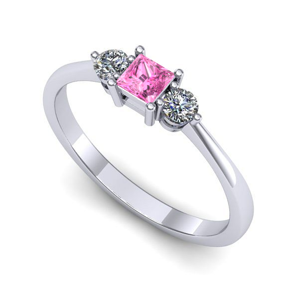 Inel logodna din aur alb cu safir roz