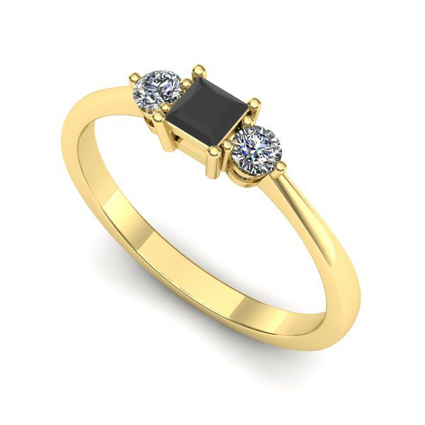 Inel logodna din aur galben cu diamant negru