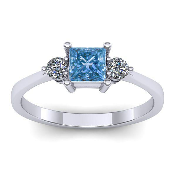 Inel cu diamant de laborator albastru patrat