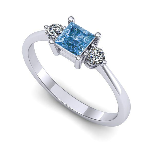 Inel din aur alb cu diamant de laborator albastru