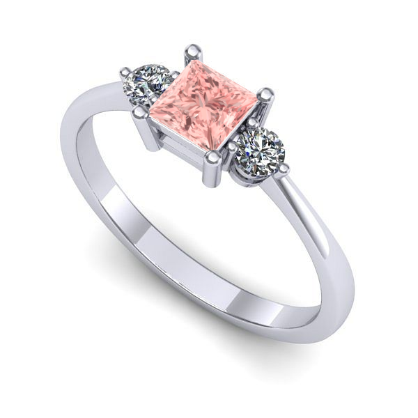 Inel logodna din aur alb cu diamant de laborator roz