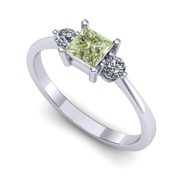 Inel logodna din aur alb cu diamant de laborator verde