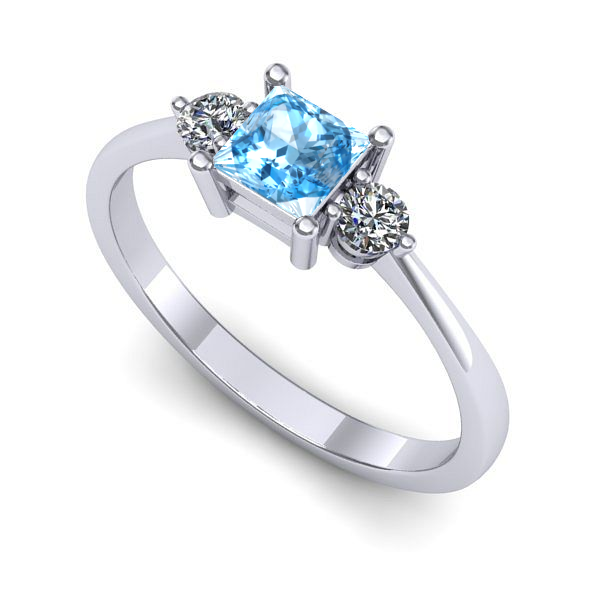 Inel logodna din aur alb cu topaz blue