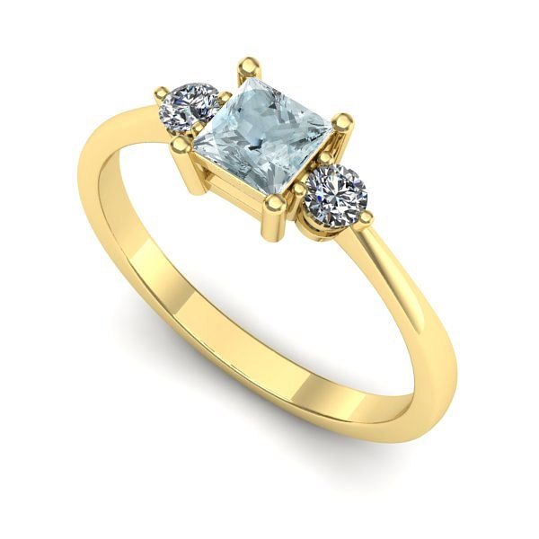 Inel logodna din aur galben cu aquamarin