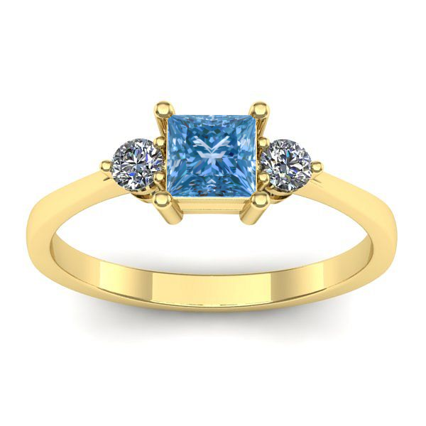 Inel logodna cu diamant de laborator albastru patrat