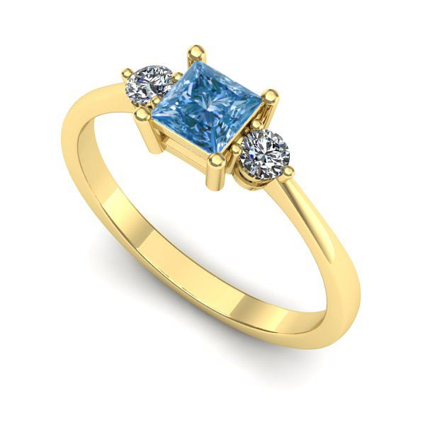 Inel logodna din aur galben cu diamant de laborator albastru