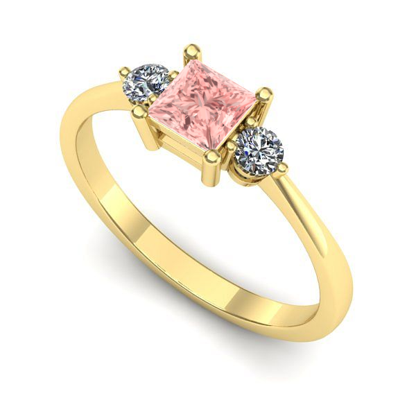 Inel logodna din aur galben cu diamant de laborator roz