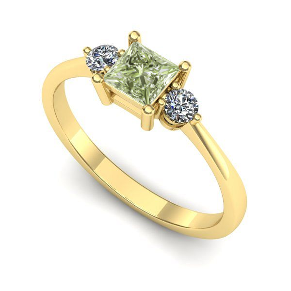 Inel din aur galben cu diamant de laborator verde