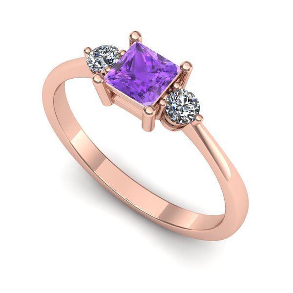 Inel logodna din aur roz cu ametist
