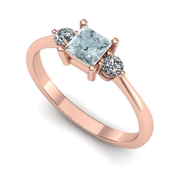 Inel de logodna din aur roz cu aquamarin