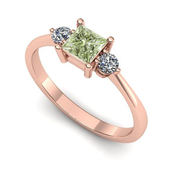 Inel logodna din aur roz cu diamant de laborator verde