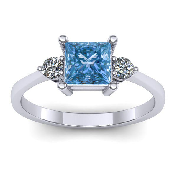 Inel logodna cu diamant de laborator albastru patrat