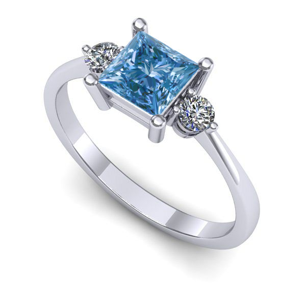 Inel de logodna din aur alb cu diamant de laborator albastru