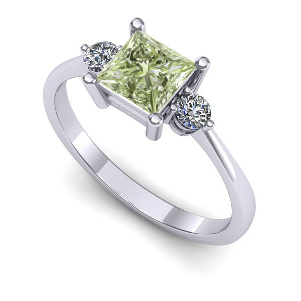 Inel din aur alb cu diamant de laborator verde